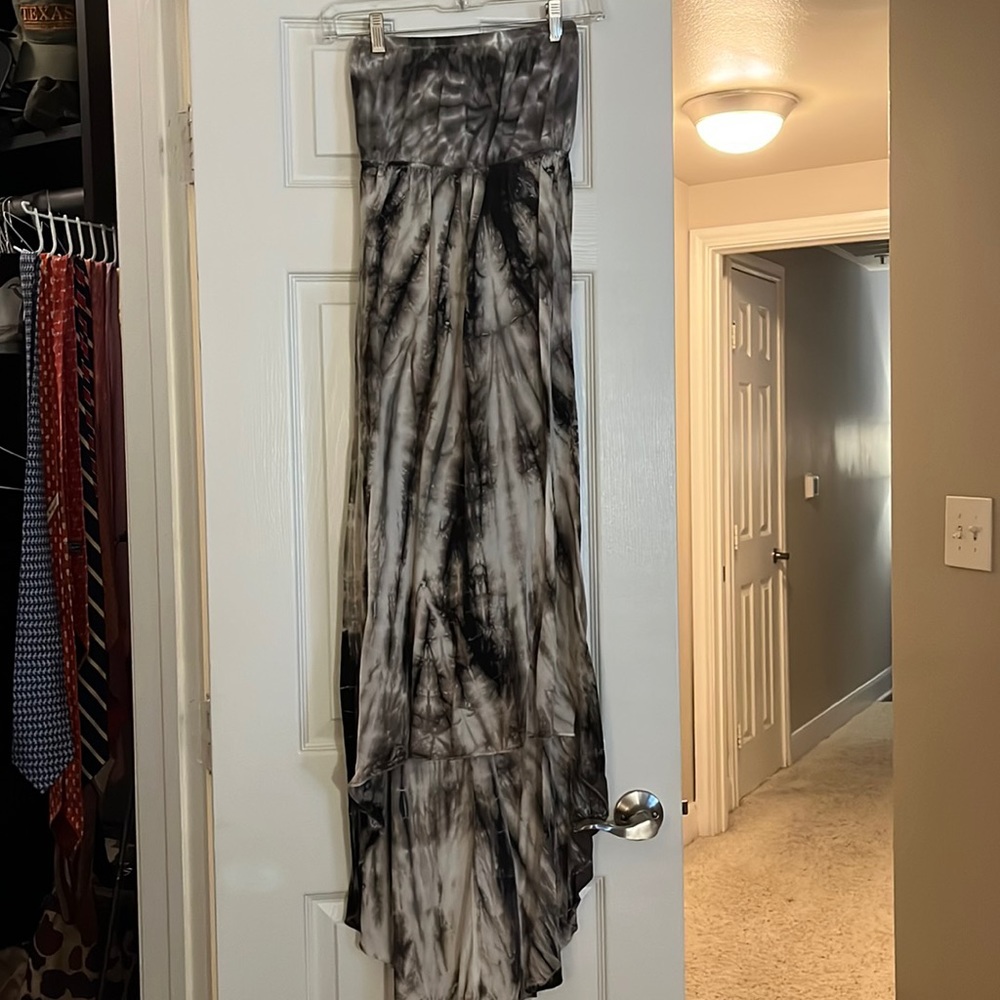 Hard Tail grey and purple high low strapless dress, tye dye